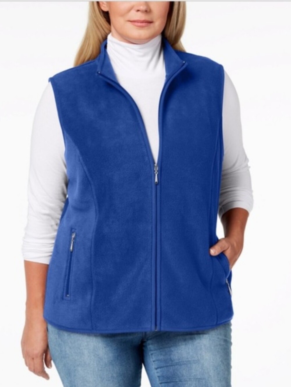 Karen Scott Blue Zip Up Fleece Vest Plus Size 3X Outdoor Fall Winter Cabincore